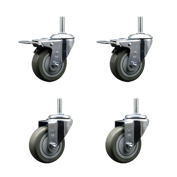 Service Caster 35 Inch Gray Polyurethane Swivel 58 Inch Threaded Stem Caster Set 2 Total Lock Brakes SCC-TSTTL20S3514-PPUB-58212-2-S-2 - main